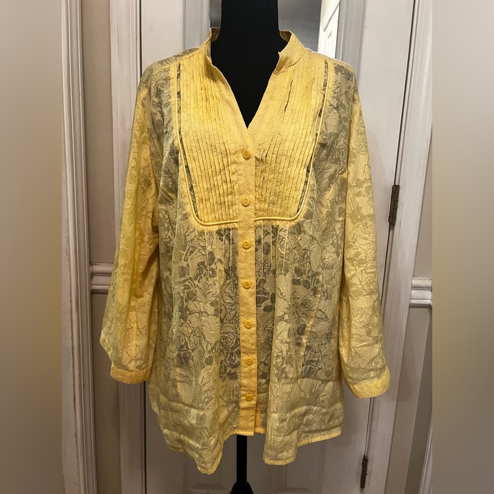 JM Collection Yellow Lace Blouse Sz 20W PTP 28”